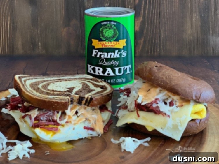 Reuben Breakfast Sandwiches Two Ways with fried and scrambled eggs