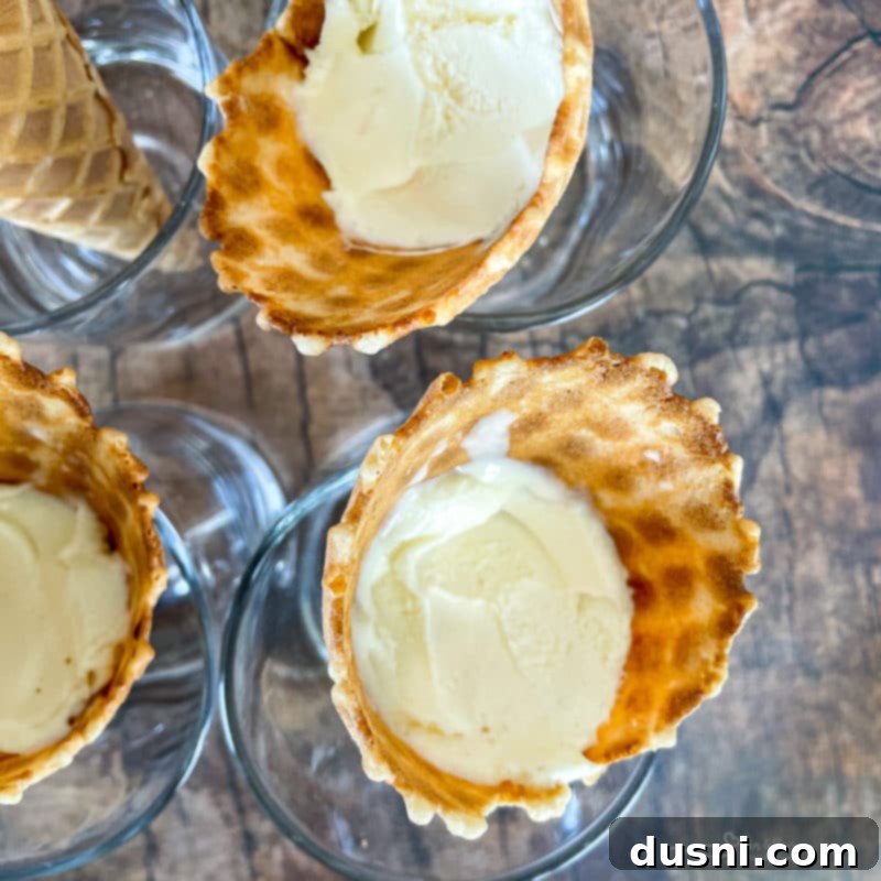 The Ultimate Homemade Drumsticks 8 Top view of ice cream packed into cones, ready for topping