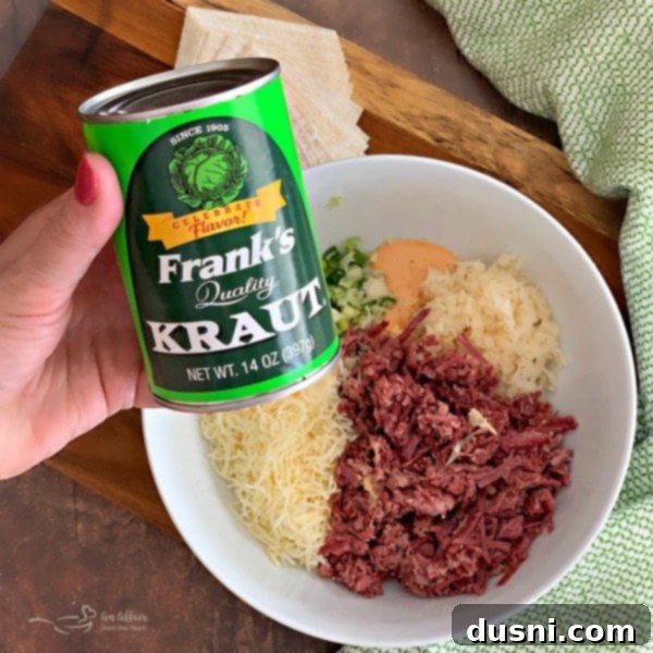 Finely chopped corned beef, ready for the Reuben Wonton Purses filling