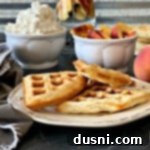 side view Puffles - Puff Pastry Waffles on a white plate