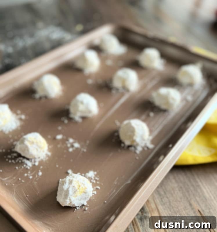 powdered sugar coated lemon whippersnappers ready to bake