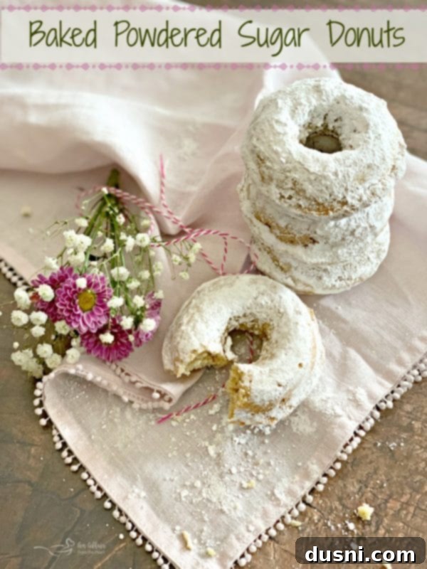 Hero shot of Baked Powdered Sugar Donuts