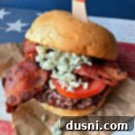 close up of Red, White & Bleu Burger