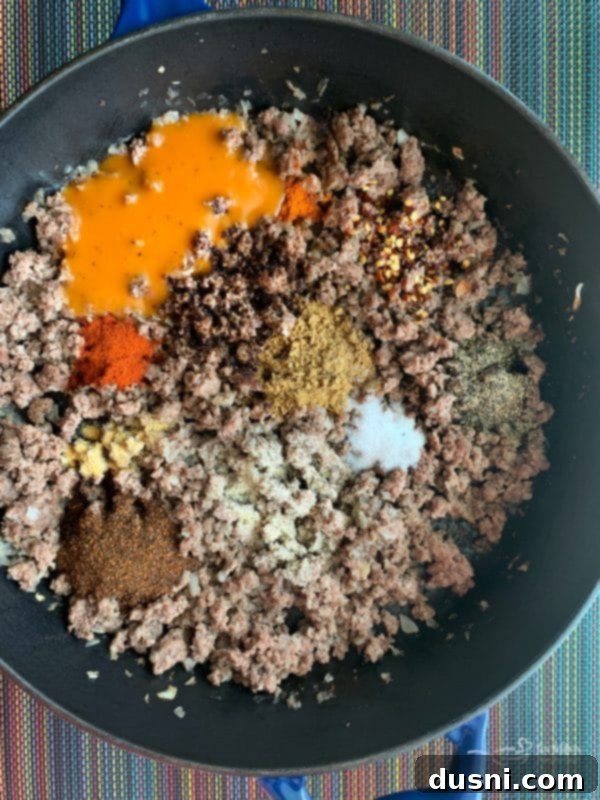Ground beef browning with onions, being prepped for Dorothy Lynch Taco Salads