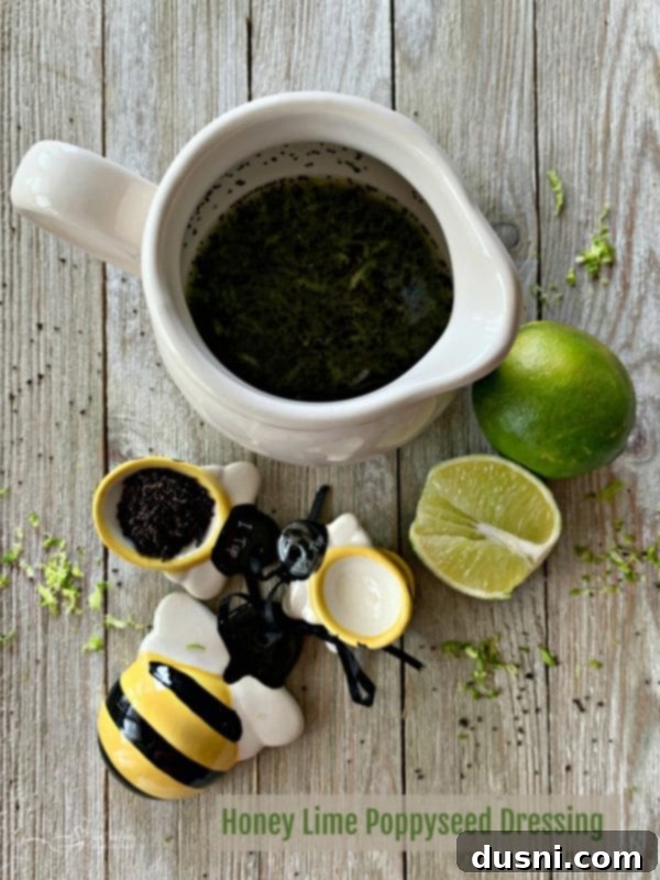 Close up of Honey Lime Poppy Seed Dressing in a bowl
