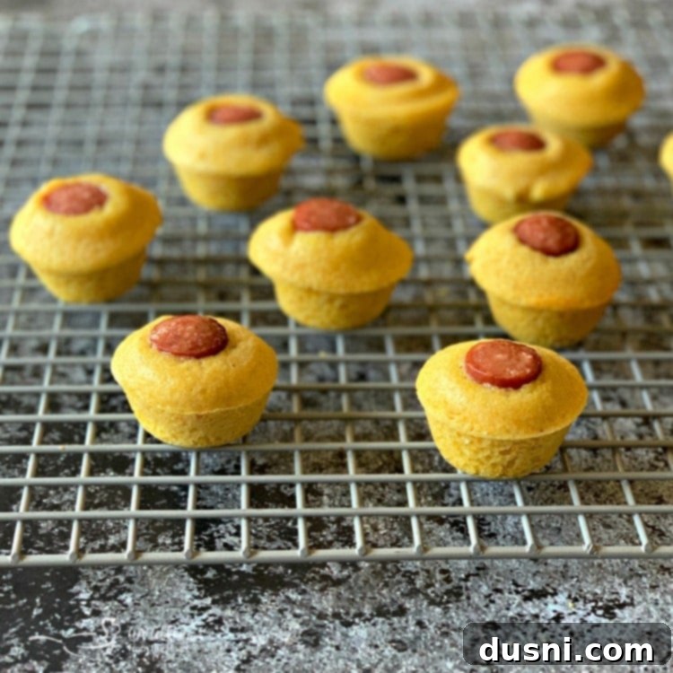 Corn Dog Muffin Bites 5 Corn Dog Mini Muffins on cooling rack