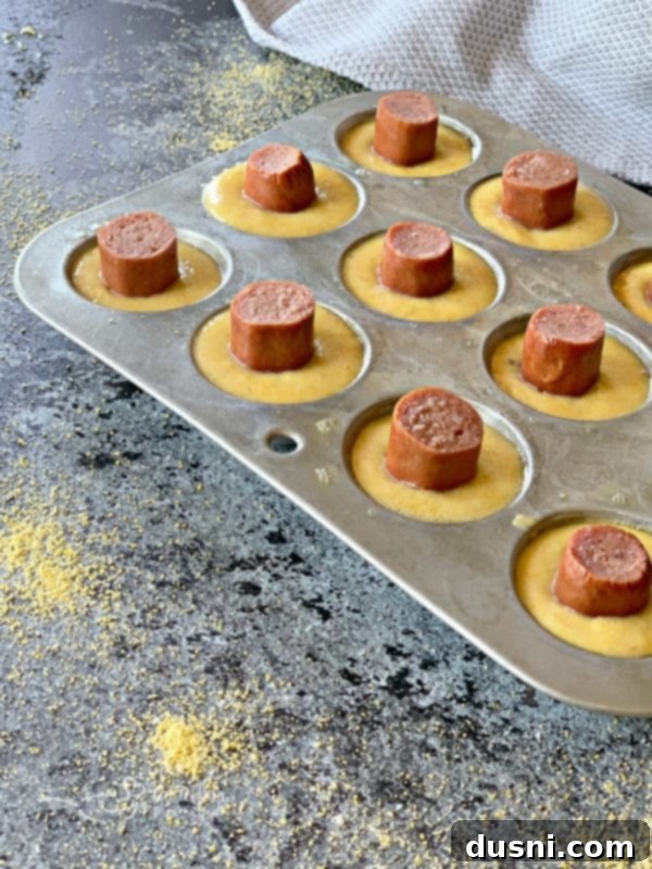 Corn Dog Muffin Bites 9 Corn Dog Mini Muffins prep with hot dogs