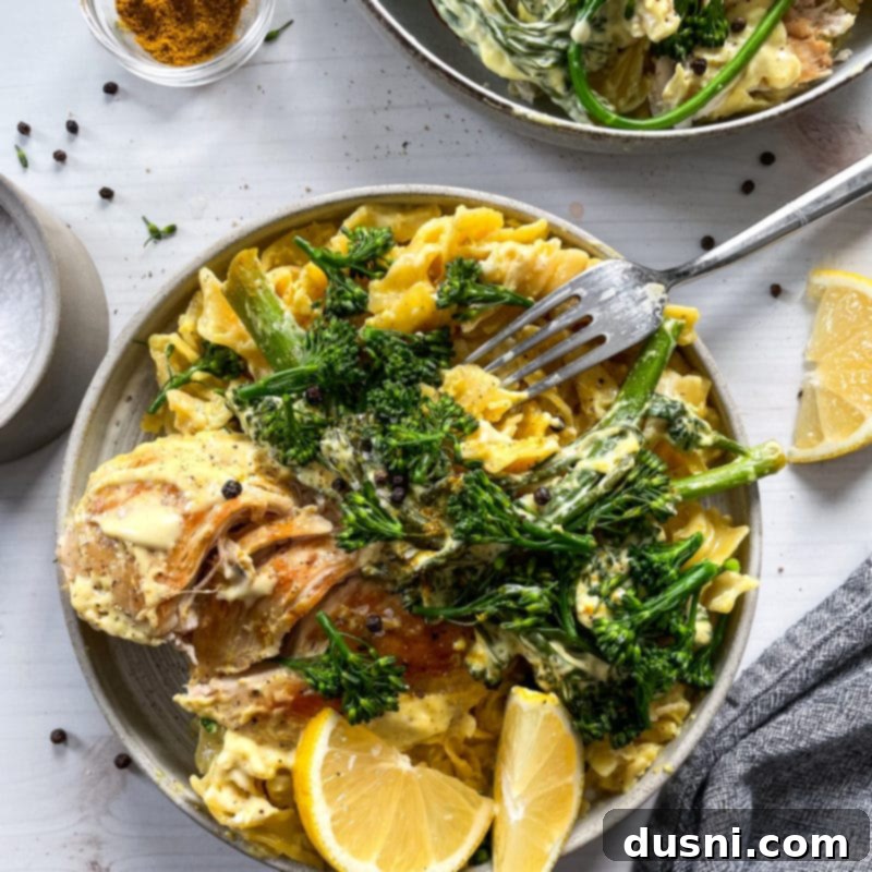 Chicken Divan casserole fresh out of the oven, golden and bubbly