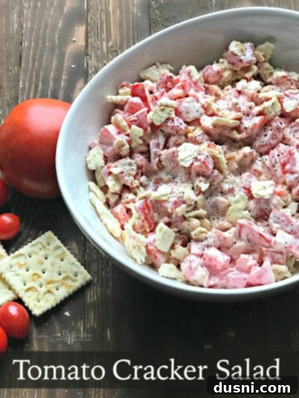A vibrant bowl of homemade Tomato Cracker Salad, ready to be enjoyed.