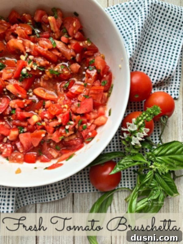 Final plated Fresh Tomato Bruschetta ready to be enjoyed