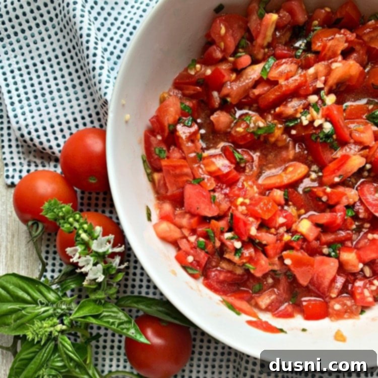 Close-up of Fresh Tomato Bruschetta appetizer on bread