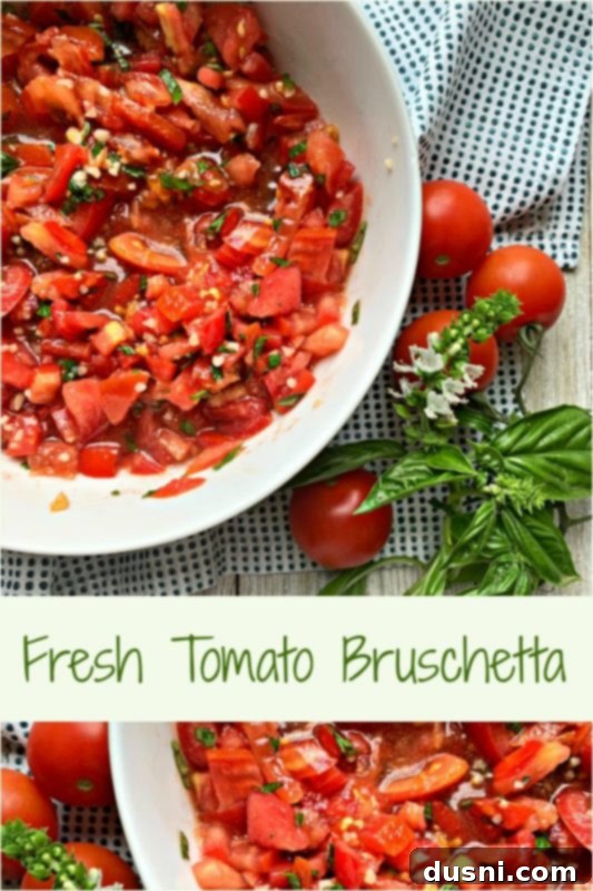 Fresh Tomato Bruschetta served in a white bowl