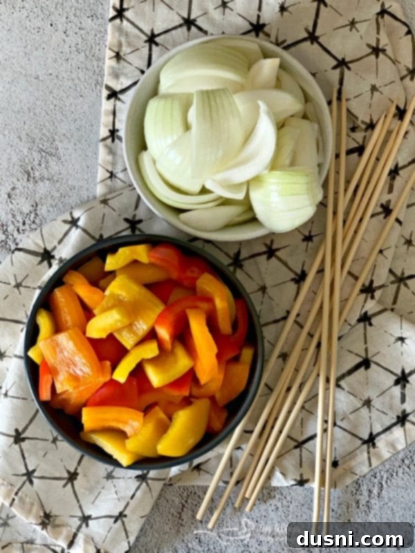 Sizzling Brat & Krautball Skewers 6 Bell peppers and sweet onions chopped into large chunks