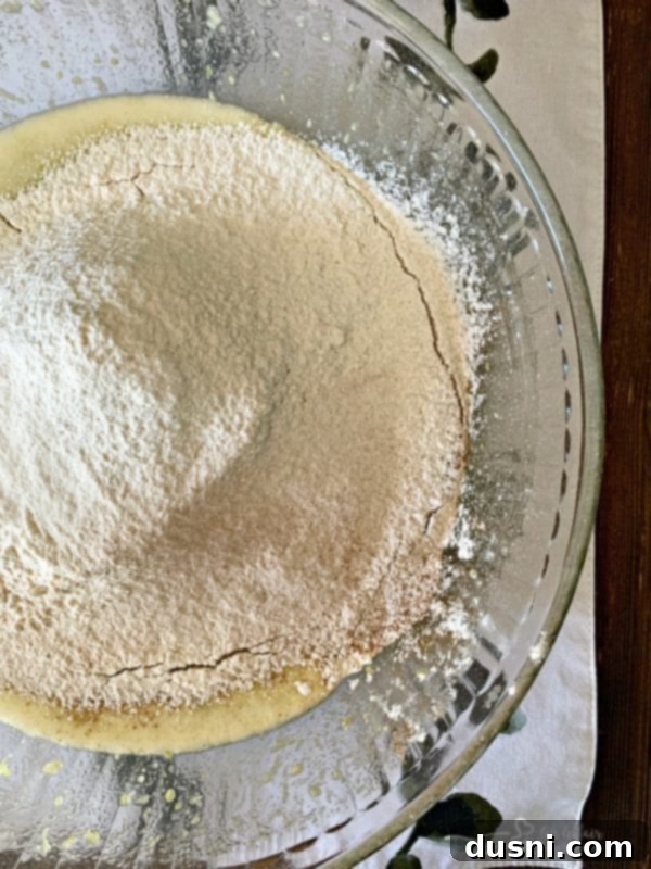 Heirloom Zucchini Loaf 8 Grandma's Zucchini Bread Preparation - Combining Wet and Dry