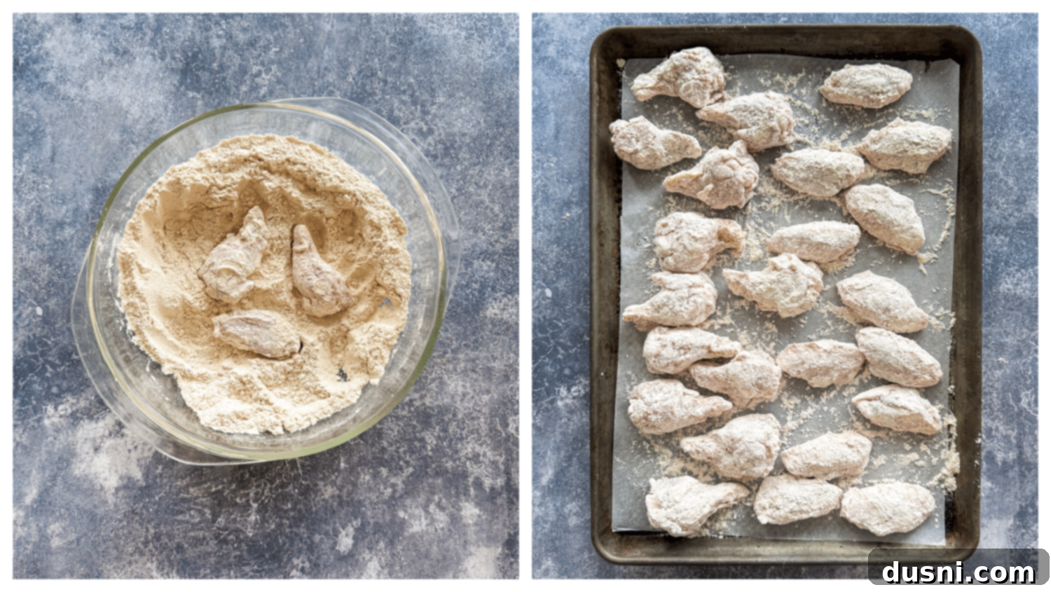 Step 1: Coating chicken wings in flour mixture