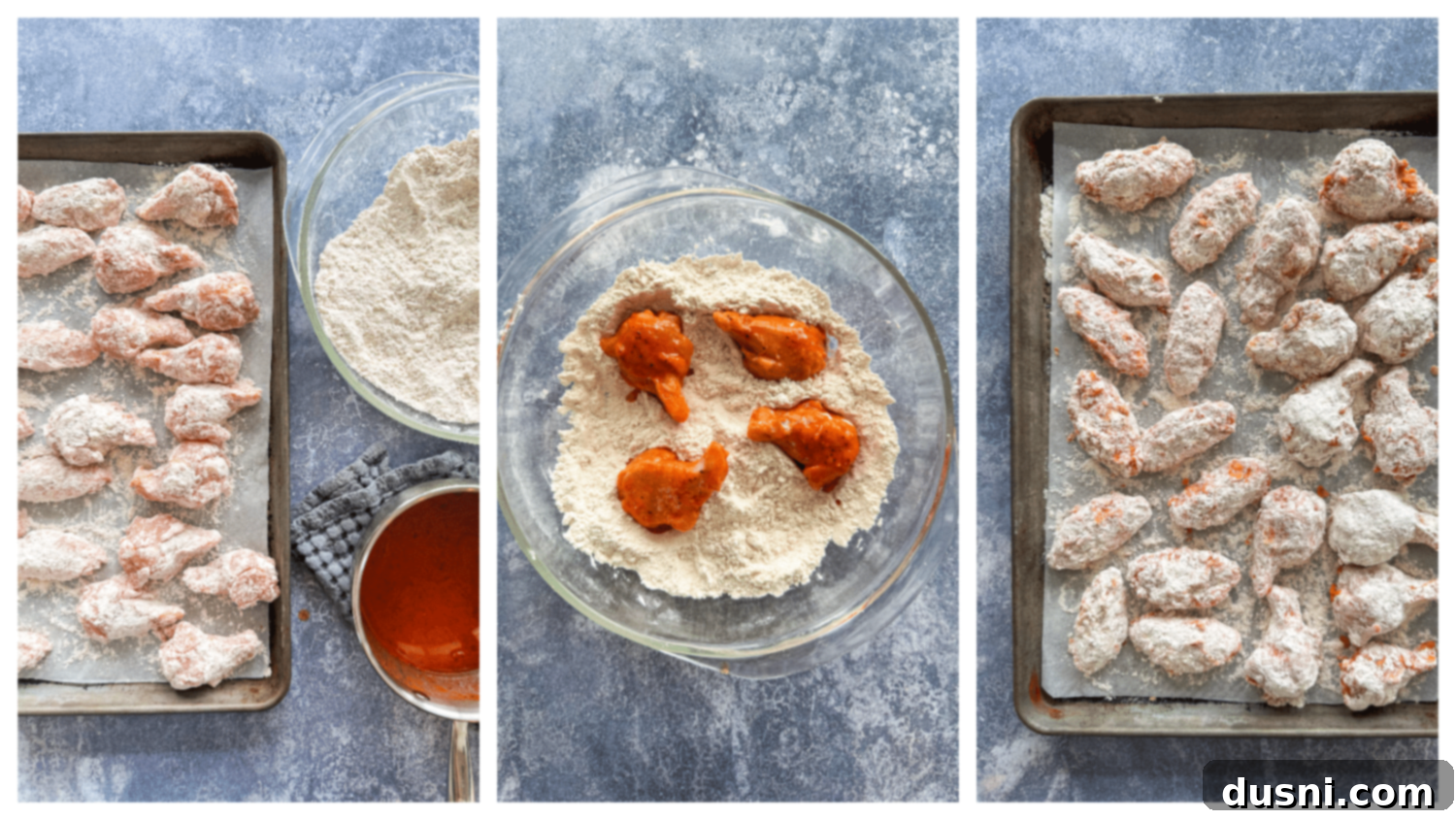 Step 3: Double coating wings in sauce and flour