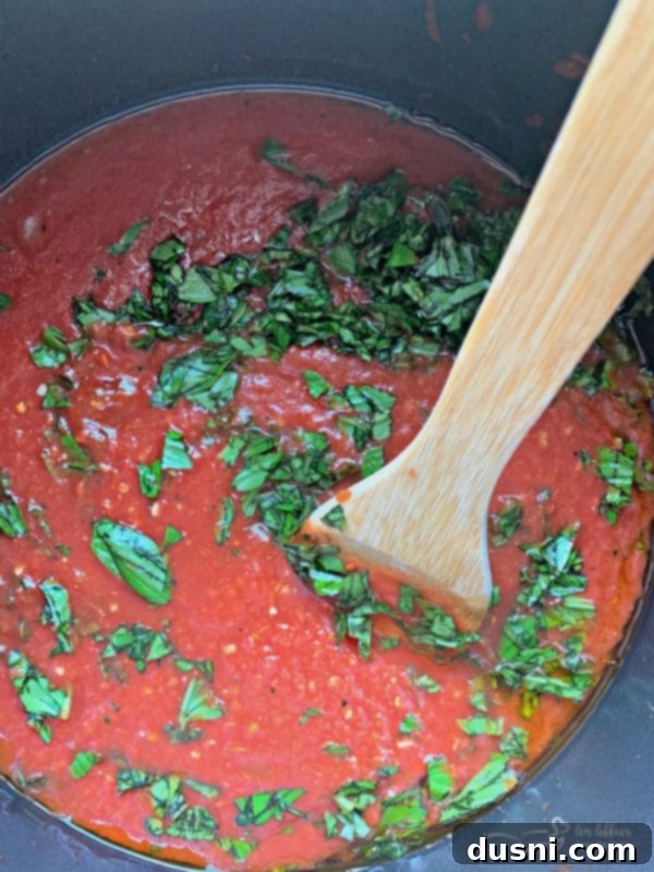 prepping marinara sauce