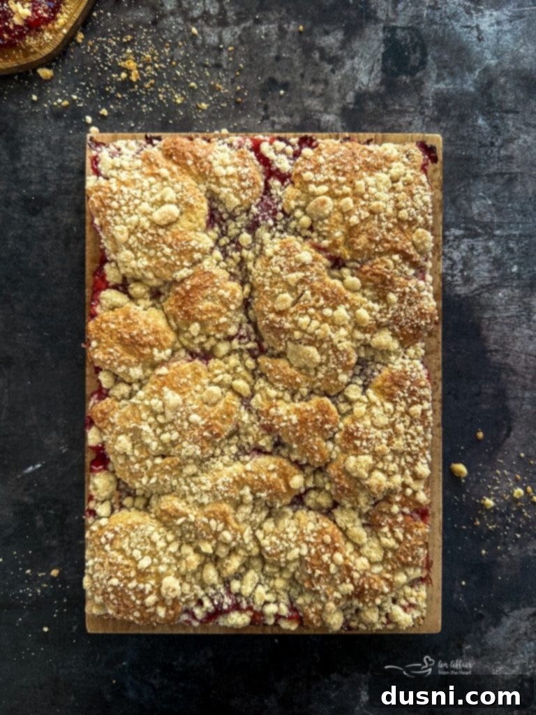 Cherry Streusel Coffee Cake 13 Close up shot of a cherry coffee cake, perfect for pinning