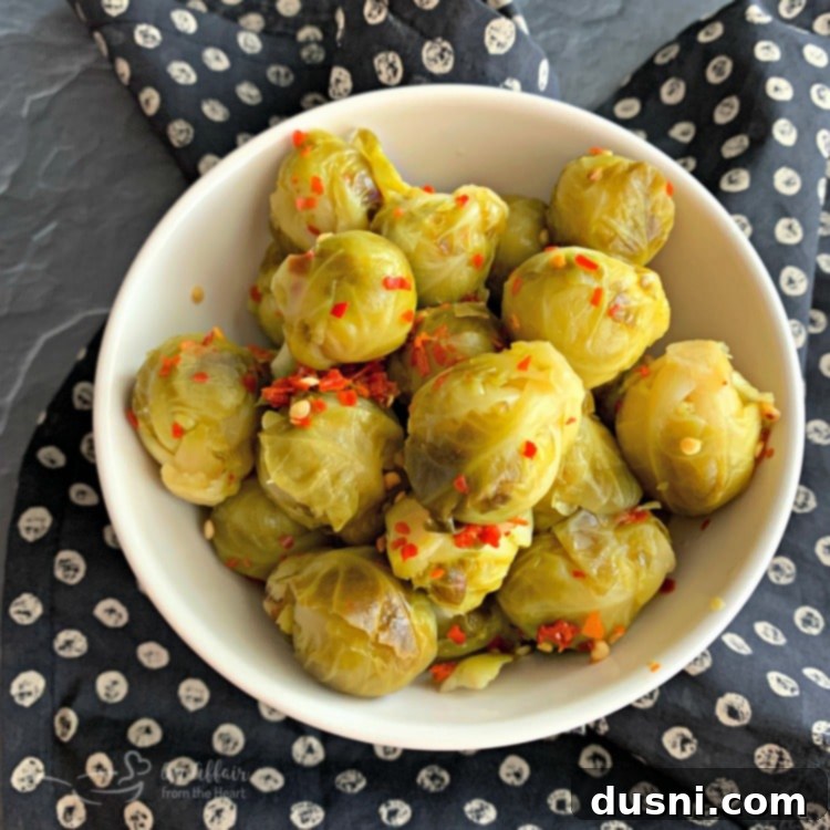 Bacon Blanketed Brussels Sprouts 4 Paisley Farm Hot Brussels Sprouts in a bowl