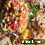 overhead of Tropical Chicken Nachos with Tropical Salsa
