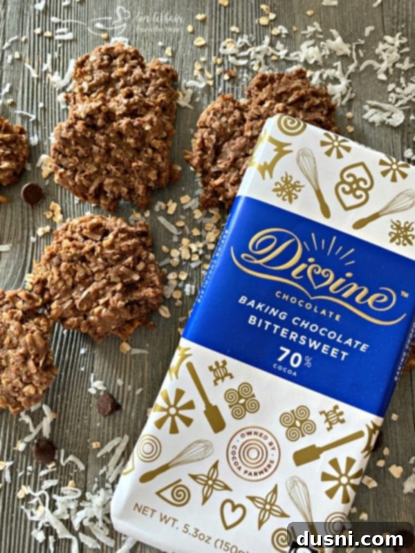 Chocolate Oatmeal Coconut Cookies made with high-quality Divine Chocolate