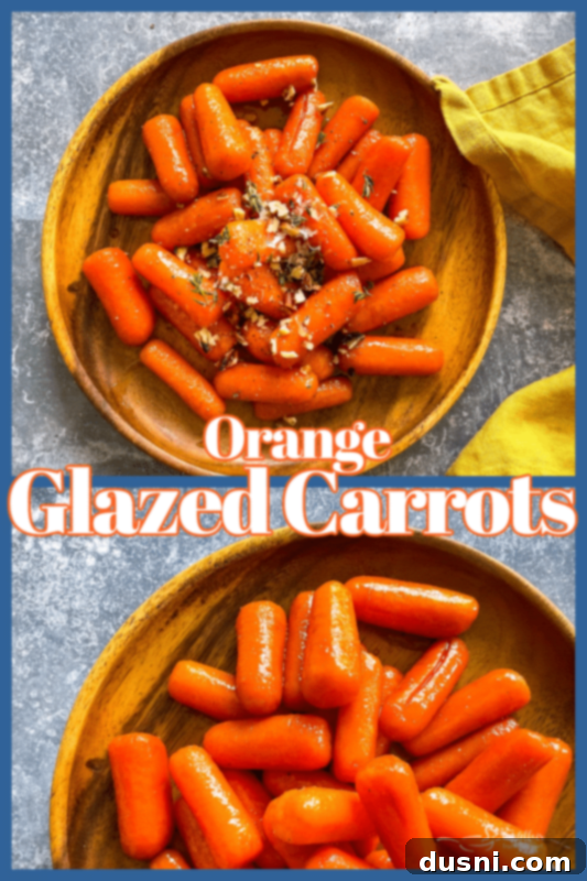 Sunshine Glazed Carrots 8 Pinterest graphic: Orange Glazed Carrots recipe with text overlay