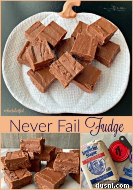 Never Fail Fudge decorated with fall sprinkles for Choctoberfest, highlighting Imperial Sugar.