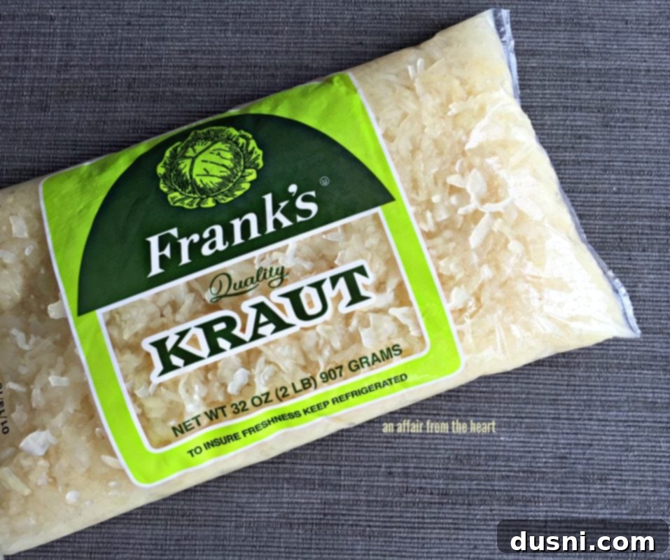 Polish Noodles and Sauerkraut 10 Frank's Kraut packaging, highlighting quality sauerkraut.