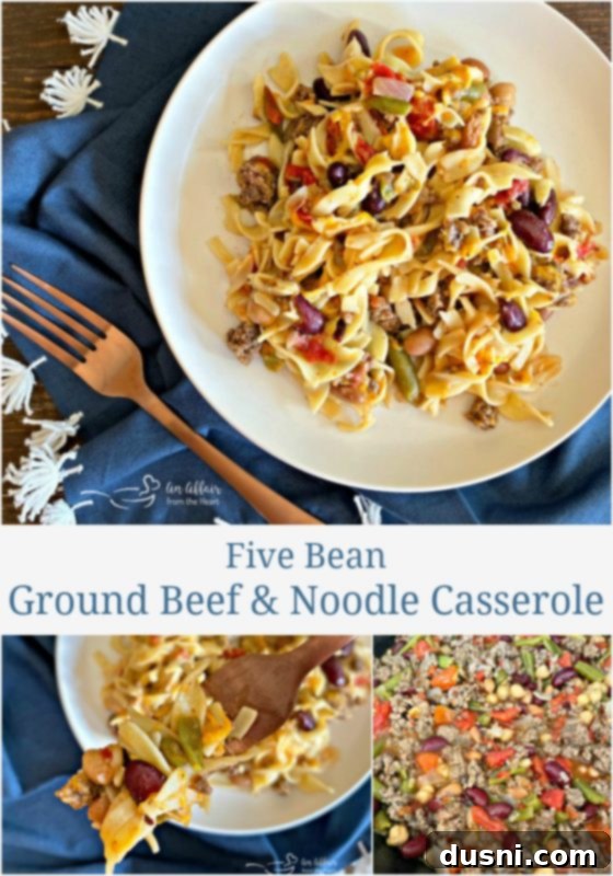 Five Bean Ground Beef & Noodle Skillet Casserole by An Affair from the Heart