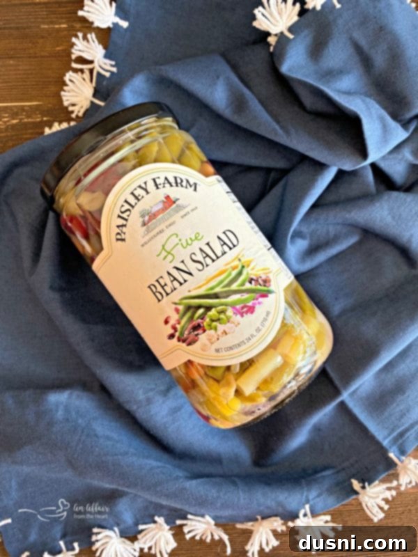 Jar of Paisley Farm Five Bean Salad, showcasing the vibrant beans