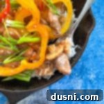 Close image of pepper steak in pan
