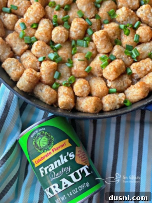 Frank's Kraut Tater Tot Skillet Casserole, full dish.