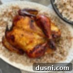 Overhead of Jamaican Jerk Glazed Chicken over Sweet Coconut Rice