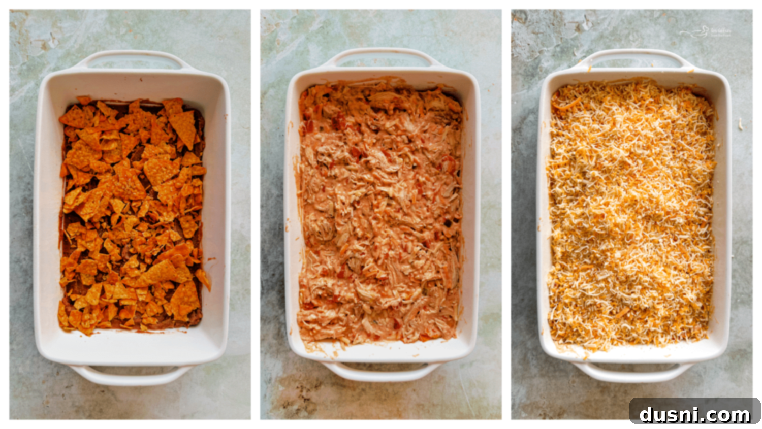 Chicken mixed into the creamy sauce.