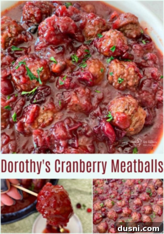 Dorothy Cranberry Meatballs 9 Dorothy's Cranberry Meatballs in a serving dish with toothpicks, captured from An Affair From The Heart blog, showcasing their festive appeal.