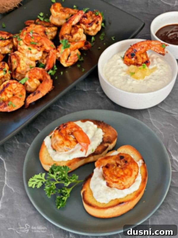 Spicy Caribbean Shrimp Appetizer served on toasted baguettes