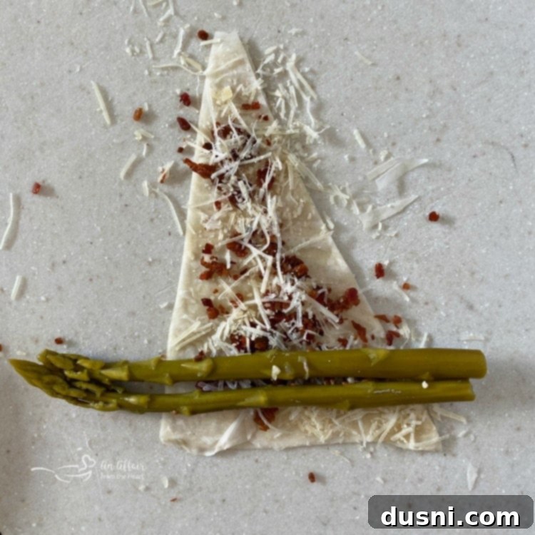 Bacon & Cheese Phyllo Wrapped Pickled Asparagus Prep 4