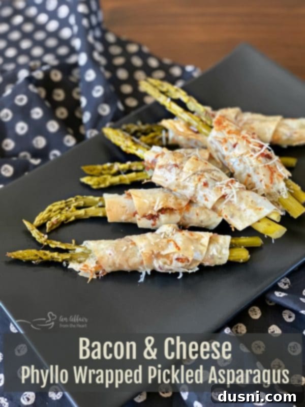 Bacon & Cheese Phyllo Wrapped Pickled Asparagus HERO shot