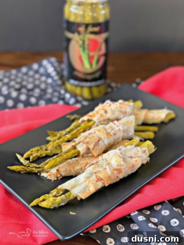 Bacon & Cheese Phyllo Wrapped Pickled Asparagus with Ely Farms