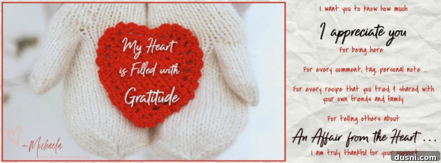 Thank you message from An Affair from the Heart with a paper heart icon