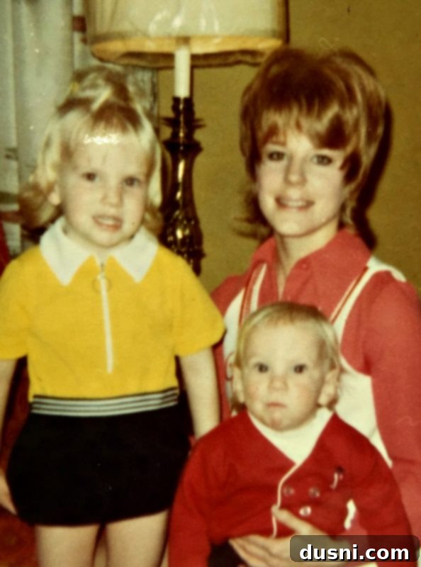 The author's mother with her children in the early 1970s, a nostalgic family photo.