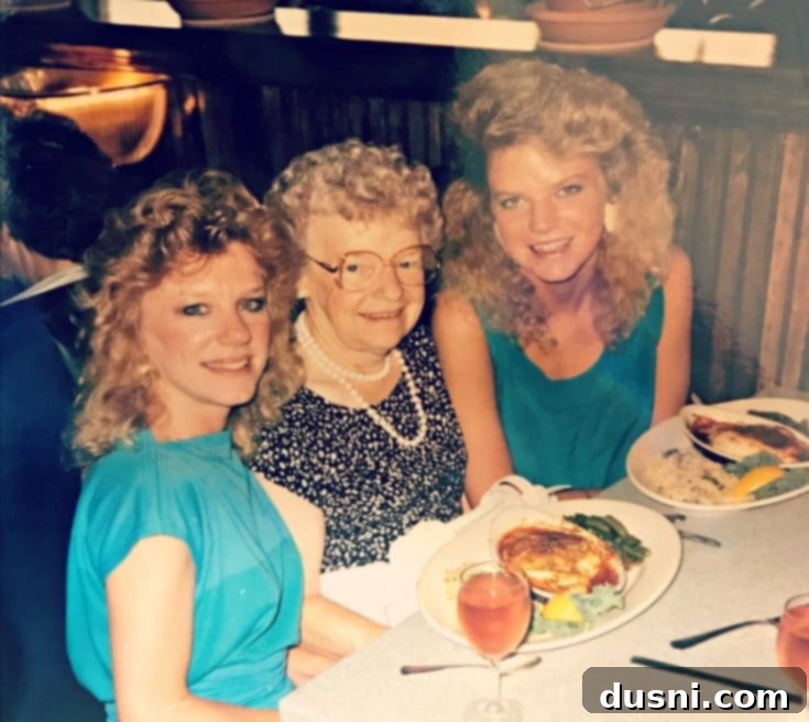 The author with her mother and grandmother in the late 1980s, a cherished family photo representing generations.