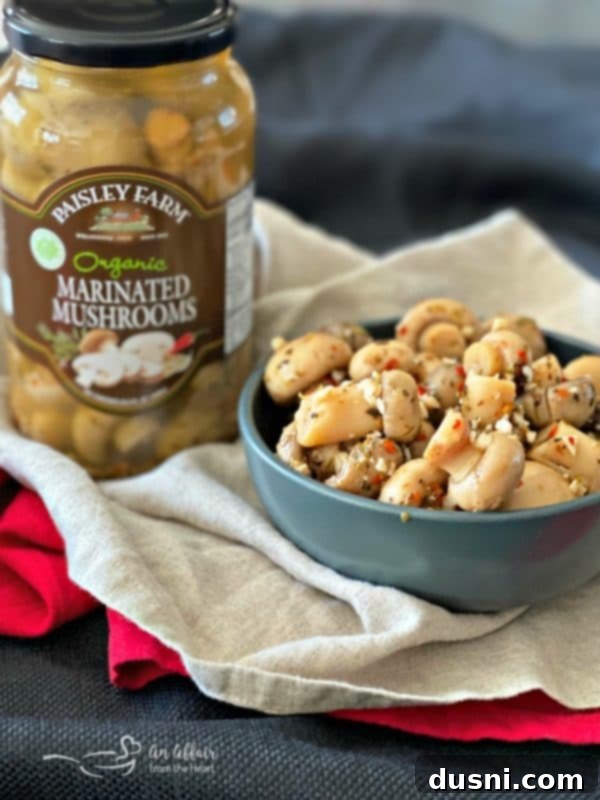 Bold Sausage, Mushroom and Golden Tot Bake 3 Paisley Farm Organic Marinated Mushrooms jar