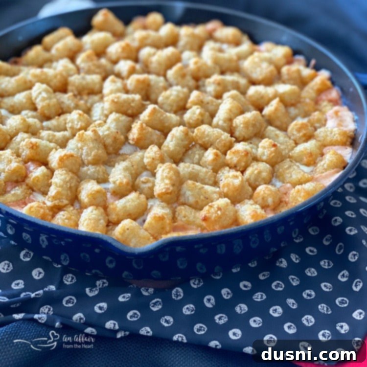 Bold Sausage, Mushroom and Golden Tot Bake 10 Spicy Tater Tot Casserole with Sausage & Mushrooms prep baked with tots