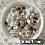 Tuxedo Muddy Buddies top view in a black bowl