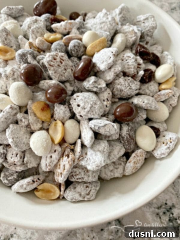 Tuxedo Muddy Buddies ready to eat in a bowl