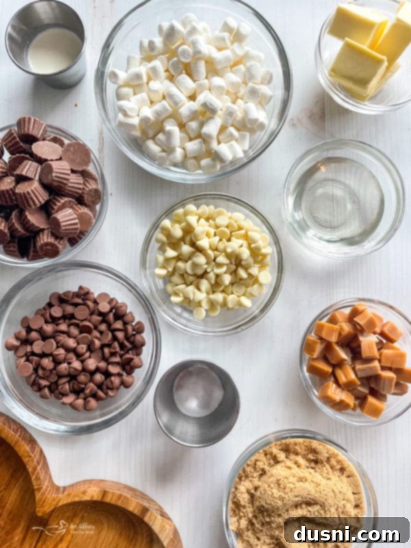 Ingredients for Better Than Sex Chex Mix laid out.