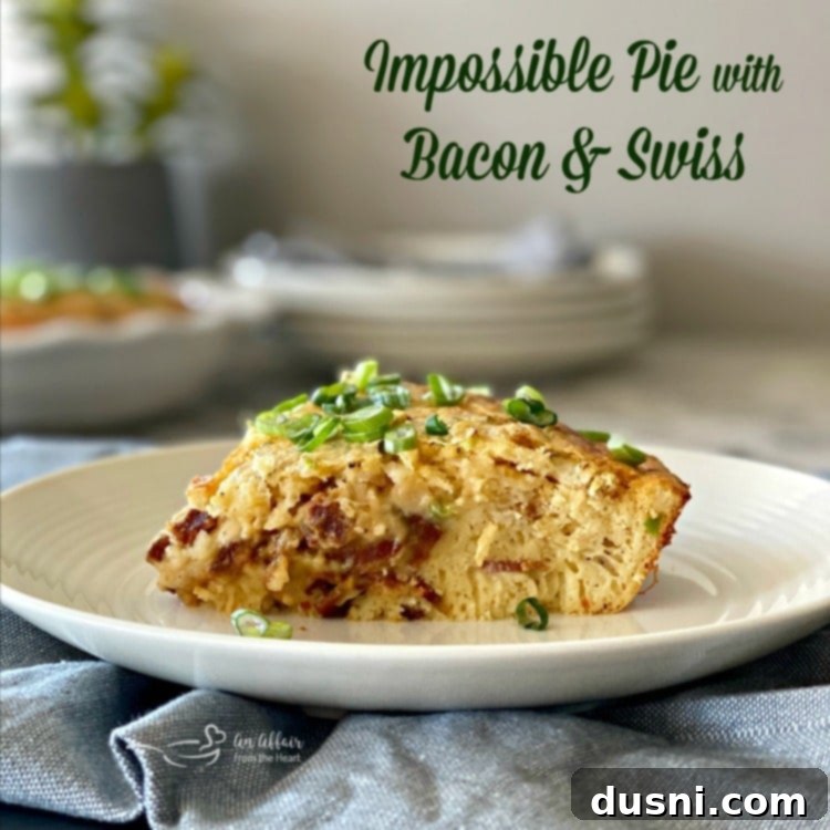 Close up of a whole Impossible Pie with Bacon and Swiss