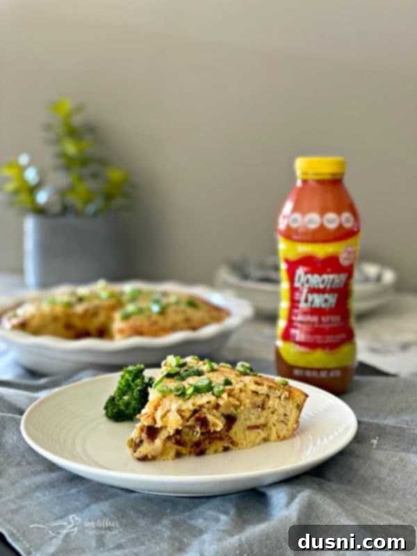 Dorothy's Impossible Pie with Bacon Swiss in a pie dish