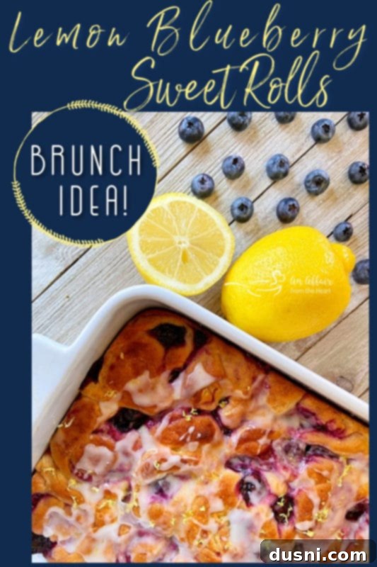 Sunshine Lemon Blueberry Rolls 13 Overhead view of a tray of Lemon Blueberry Sweet Rolls